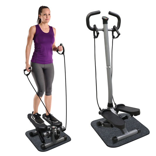 Steppers for Exercise, Mini Stair Stepper with Resistance Bands and Handlebar, 2 Ways to Use, Stair Climber Fitness Exercise Equipment for Full Body Training, 220 Lbs Weight Capacity